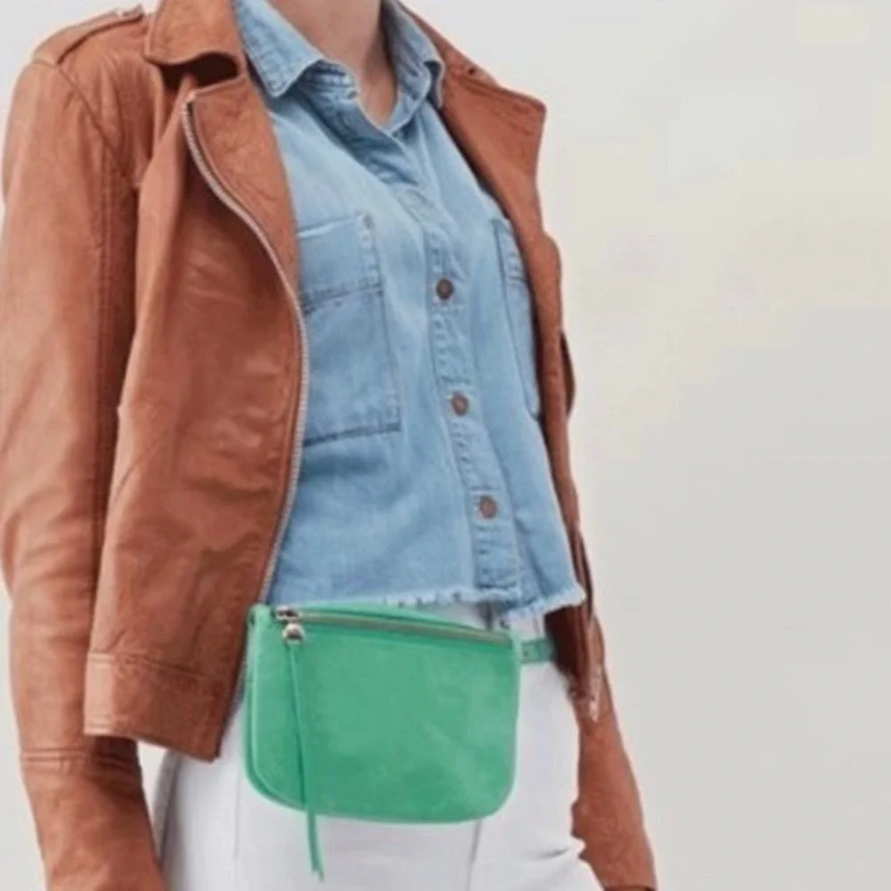 Hobo Saunter Purse Mint Genuine Leather Belt‎ Bag Crossbody Zipper Shop Vacation